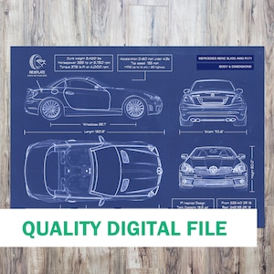 Mercedes Benz SLK AMG Digital Blueprint | High Quality Digital File | Car Enthusiast Gift | Automotive Wall Art | Mercedes Gift