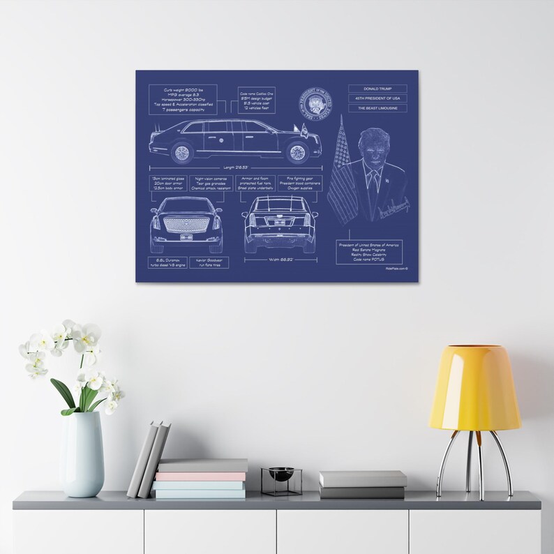 Limusina Trump Cadillac One The Beast en lona azul lista para exhibir/regalo para entusiastas republicanos de Cadillac/regalo patriota conservador imagen 2