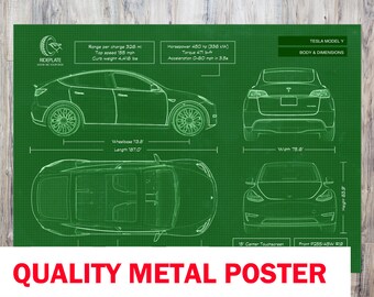 Tesla Model Y Poster Gift 2020 2023 Blueprint Metal Poster Art Car  Enthusiast Gift Metal Wall Art Tesla Gifts Garage Decor - .de