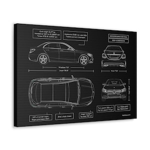 Mercedes Benz C300 W205 Blueprint Canvas in Black | 2014 - 2021 | Mercedes Owner Gift for Him | Car Enthusiast Gift | Mercedes Benz Wall Art