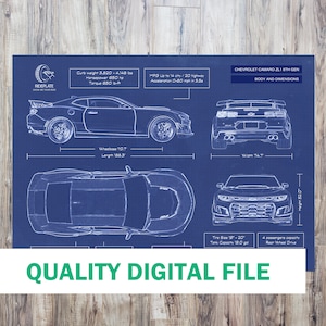 Chevrolet Camaro ZL1 6th Gen DIGITAL Blueprint Poster | 2016-2023 | Car Enthusiast Lover Gift | Automotive Wall Art | Camaro Gift