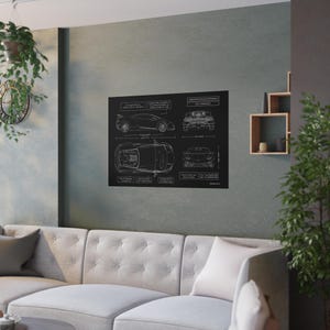 Lamborghini Huracan Performante Blueprint in Black | Non Framed Automotive Car Wall Art | Car Enthusiast Gift 210 GSM Paper