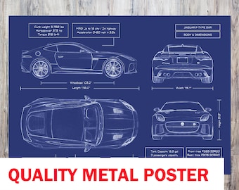 Jaguar F-TYPE SVR 2014–2019 Blueprint Metal Poster – High-Performance Wall Art, Custom Gift for Gearheads, Doctors & Entrepreneurs