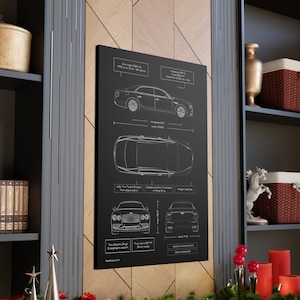 Bentley Flying Spur V8S | 2013 - 2019 | Blueprint Canvas in Black | Bentley Owner Gift for Him | Car Enthusiast Gift | Bentley Wall Decor