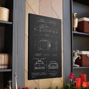 Mercedes Benz 300 SL Gullwing Blueprint Canvas in Black | Mercedes Benz Owner Gift for Him | Car Enthusiast Lover Gift | Car Wall Art
