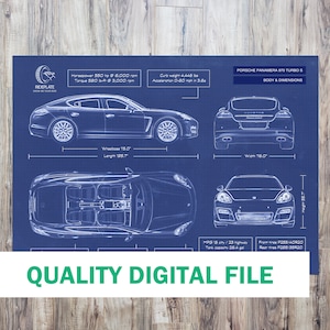 Porsche Panamera 970 Turbo S Blueprint Archivo digital / 2009 - 2016 / Regalo amante entusiasta del coche / Arte de pared automotriz / Regalo de la persona del coche