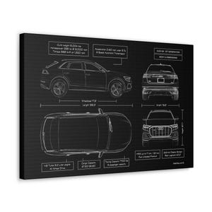 Audi Q8 1st Generation | 2019 - 2023 | Blueprint Canvas in Black Ready to Display | Gift for him | Car Enthusiast Lover Gift