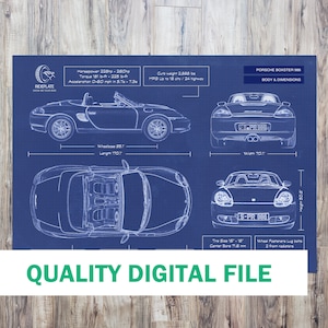 Porsche Boxster 986 Blueprint Digital File | 1996 - 2004 | Car Enthusiast Lover Gift | Automotive Wall Art | Gift for Porsche Owner or Fan