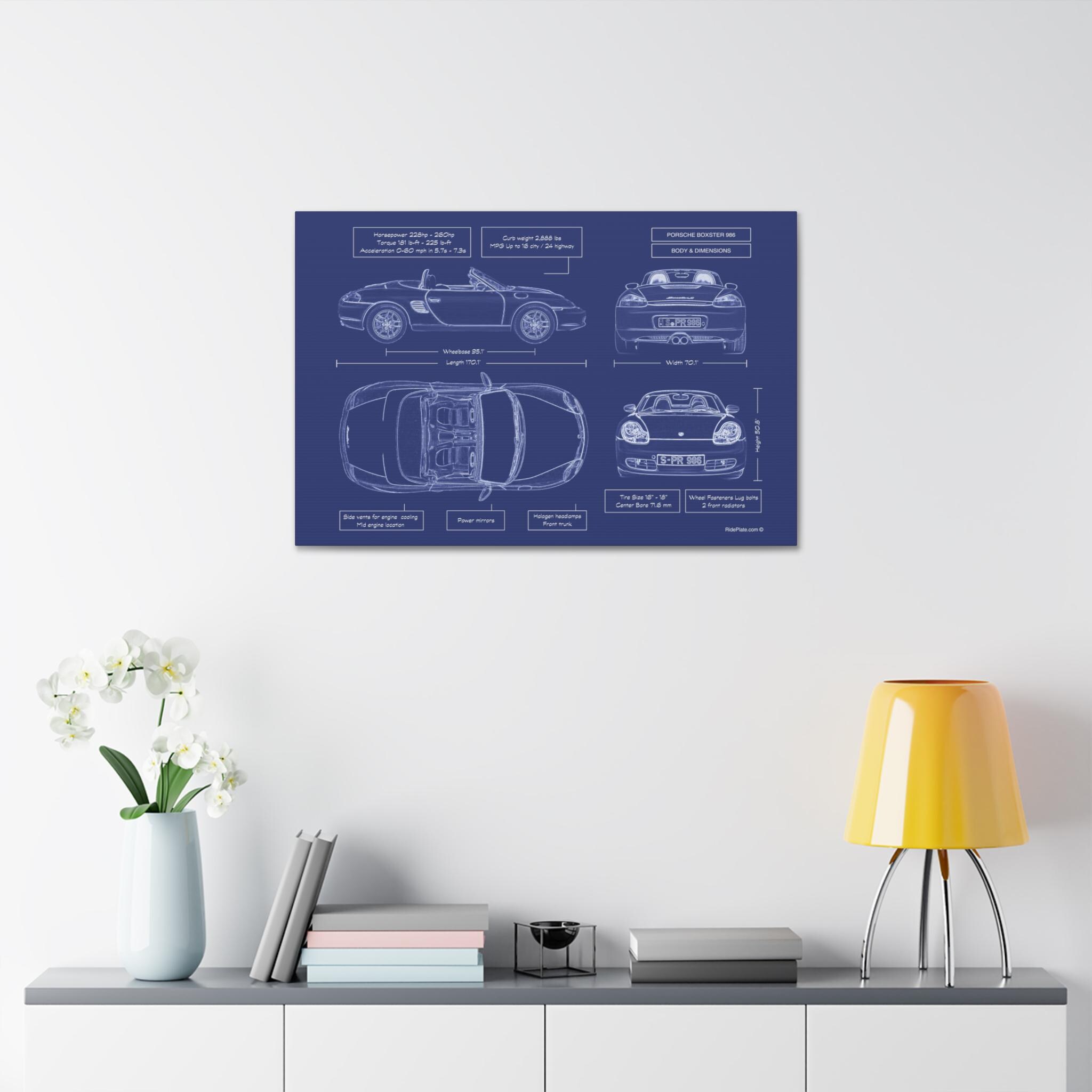 Porsche Boxster 986 Blueprint Canvas in Blue | 1996 - 2004 | Gift