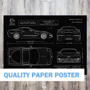 Chevrolet Corvette C5 Print in Black | 1997 - 2004 | Non Framed Corvette Wall Art Gift | Car Enthusiast Gift 210 GSM Paper