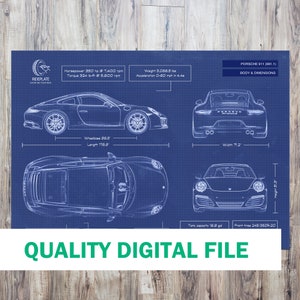 Porsche 911 (991.1) File digitale progetto / 2012 - 2016 / Arte murale automobilistica / Regalo fanatico dell&#39;auto / Stampa regalo proprietario Porsche al tuo stile