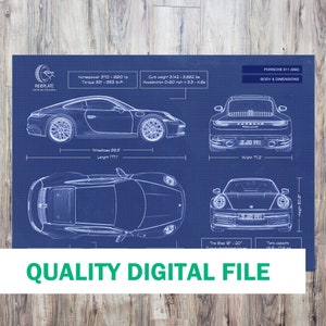 File digitale del progetto automobilistico Porsche 911 (992) Coupé / 2020 - 2023 / Regalo per gli appassionati di auto Porsche / Arredamento camera da letto ufficio garage