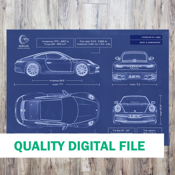 Porsche 911 (992) Coupe Automotive Blueprint Digital File | 2020 Porsche 911 (992) Coupe Automotive Blueprint Digital File | 2020