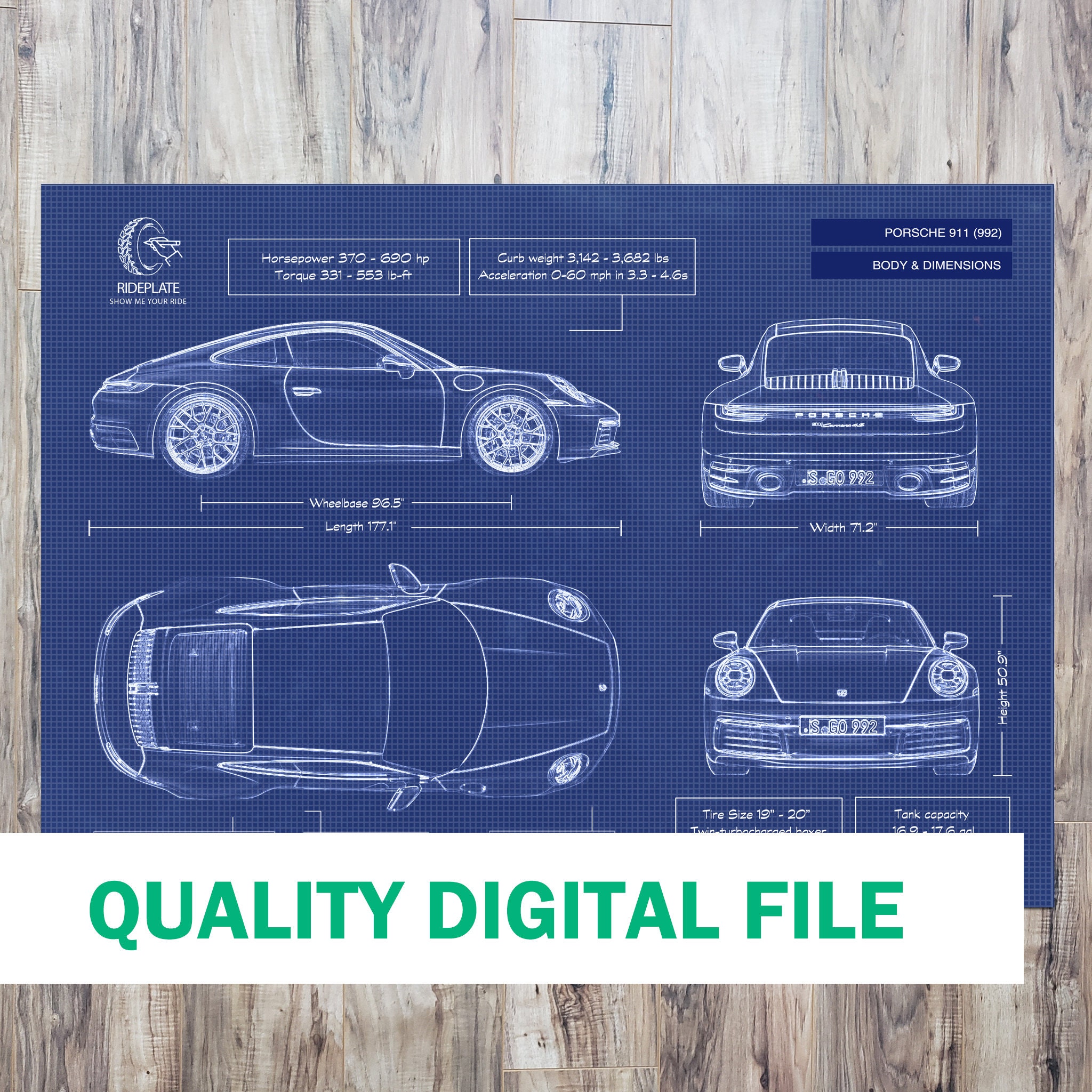Porsche 911 (992) Coupe Automotive Blueprint Digital File | 2020