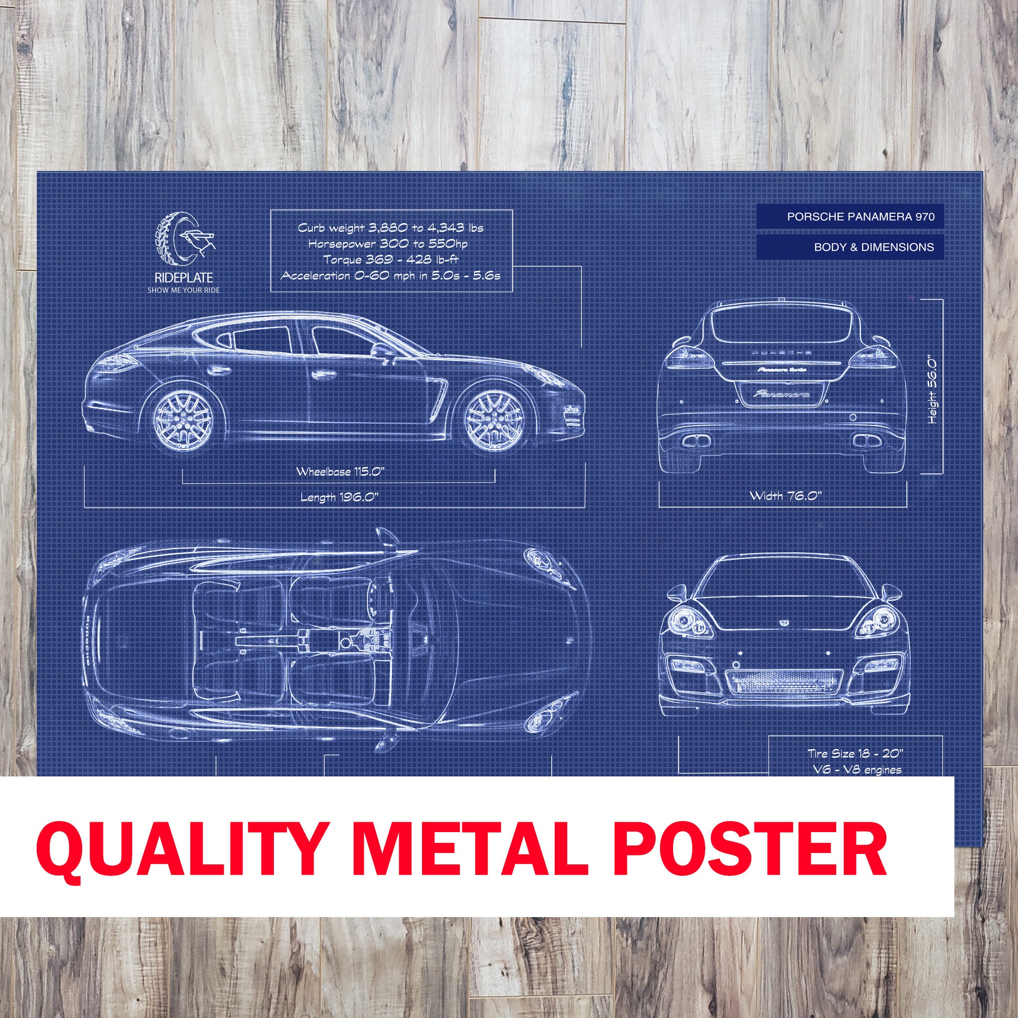 Porsche Panamera 970 | 2009-2016 | Blueprint Poster | High Quality