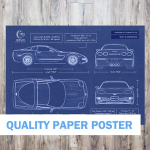 Chevy Corvette C5 Print in Blue | 1997 - 2004 | Non Framed Personalized Car Wall Art | Corvette Enthusiast Gift 210 GSM Paper