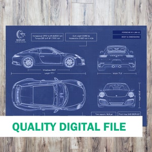 Porsche 911 (991.2) Blueprint DIGITAL File | 2016 - 2020 | Car Enthusiast Lover Gift | Automotive Wall Art | Gift for Car Enthusiast