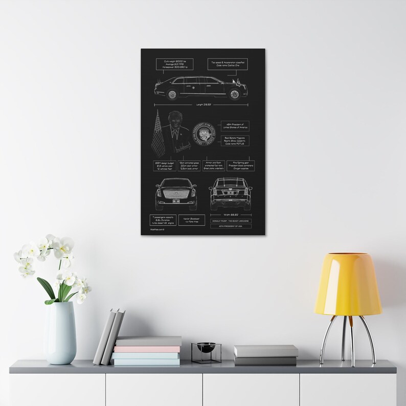 Donald Trump - The Beast Limousine Canvas in Black | Republican Gift for Him | Automotive Trump Wall Art | MAGA Cadillac Car Enthusiast Gift image 2