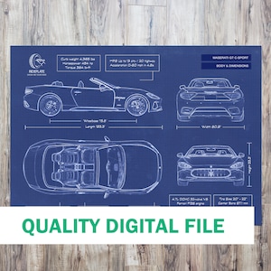 Maserati GT Convertible Digital Blueprint | High Quality Digital File | Car Enthusiast Gift | Automotive Wall Art | Maserati Gift