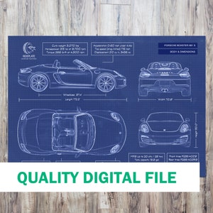 Porsche Boxster 981 S Blueprint Digital File | 2012 - 2016 | Car Enthusiast Lover Gift | Automotive Wall Art | Print at your Style and Decor