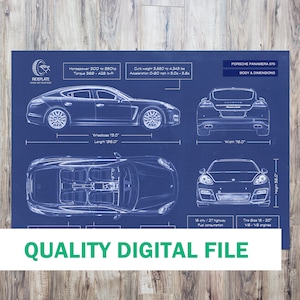 Porsche Panamera 970 Blueprint Digital File | 2009 - 2016 | Car Enthusiast Lover Gift | Automotive Wall Art | Print at your Own Style