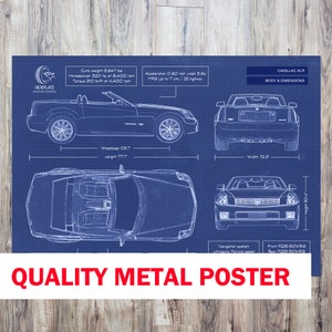 Cadillac XLR Blueprint METAL Poster | Cadillac Owner Gift | Automotive Wall Art | Gift For Him | Gift For Dad | Patent Aluminum Print
