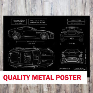 Jaguar F-TYPE S 2013–2019 Blueprint Metal Poster – Luxury Sports Car Wall Art, Personalized Gift for Car Lovers, Doctors & Entrepreneurs image 2