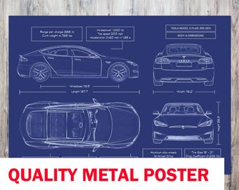 Tesla Model S Plaid 3rd Generation Metal Poster – 2021–2023 Electric Performance Sedan Automotive Gift for Doctors, Lawyers & Entrepreneurs