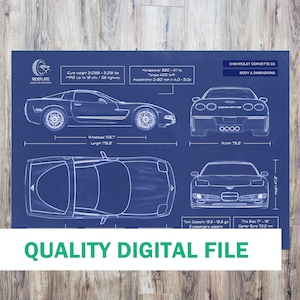 Chevrolet Corvette C5 | 1997 - 2004 | Blueprint DIGITAL File | Car Enthusiast Lover Gift | Automotive Wall Art | Corvette Digital Art