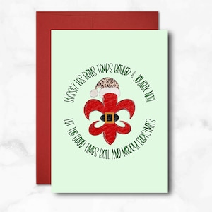 Louisiana Christmas Card: Red Fleur de Lis, Southern Holiday