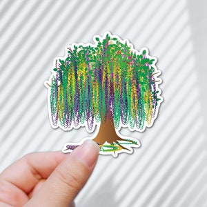 Mardi Gras Beaded Tree Sticker; Louisiana Laminated Sticker