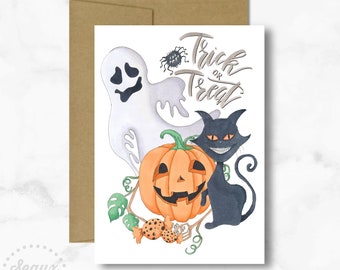 Halloween Greeting Card; Artsy Halloween Card; Trick or Treat Greeting card; Handmade Greeting Card; Jack-o-Lantern Greeting Card