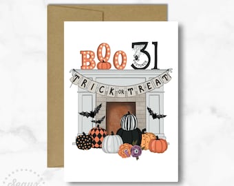 Halloween Greeting Card; Artsy Halloween Card; Trick or Treat Greeting card; Handmade Greeting Card; Boo Greeting Card