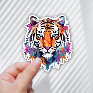 Colorful Tiger Sticker / water bottle decal / Painted Tiger Sticker / VSCO Sticker / Flask Sticker; Laminated Sticker