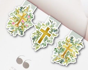 Floral Cross Magnetic Bookmark Set: Christian Gift