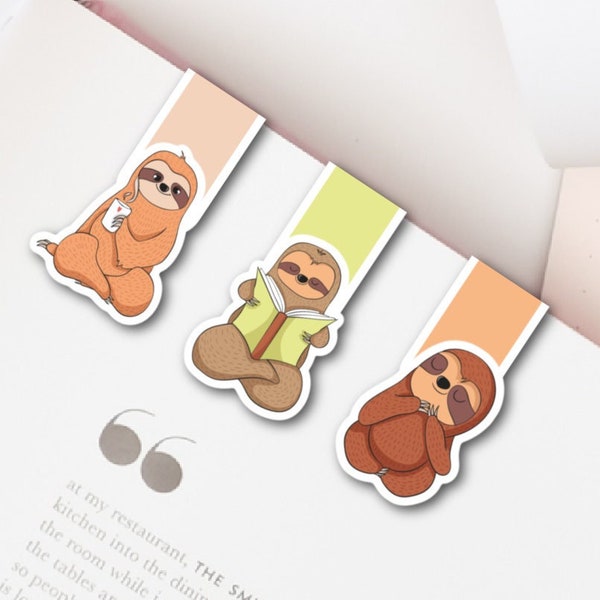 Magnetic Bookmark Set for Sloth Lovers; Cute Sloth Bookmarks; Gift for Book Lovers; Unique Bookmarks; Planner Bookmarks
