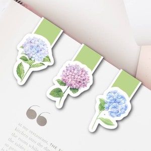 Magnetic Bookmark Set with Hydrangeas; Gift for Book Lovers; Unique Bookmarks; Planner Bookmarks; Floral Bookmarks; Hydrangea Bookmarks