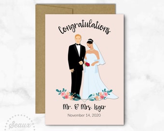 Personalized Wedding Card; Wedding Congratulations Card; Custom Couple Wedding Card; Card for Bride and Groom