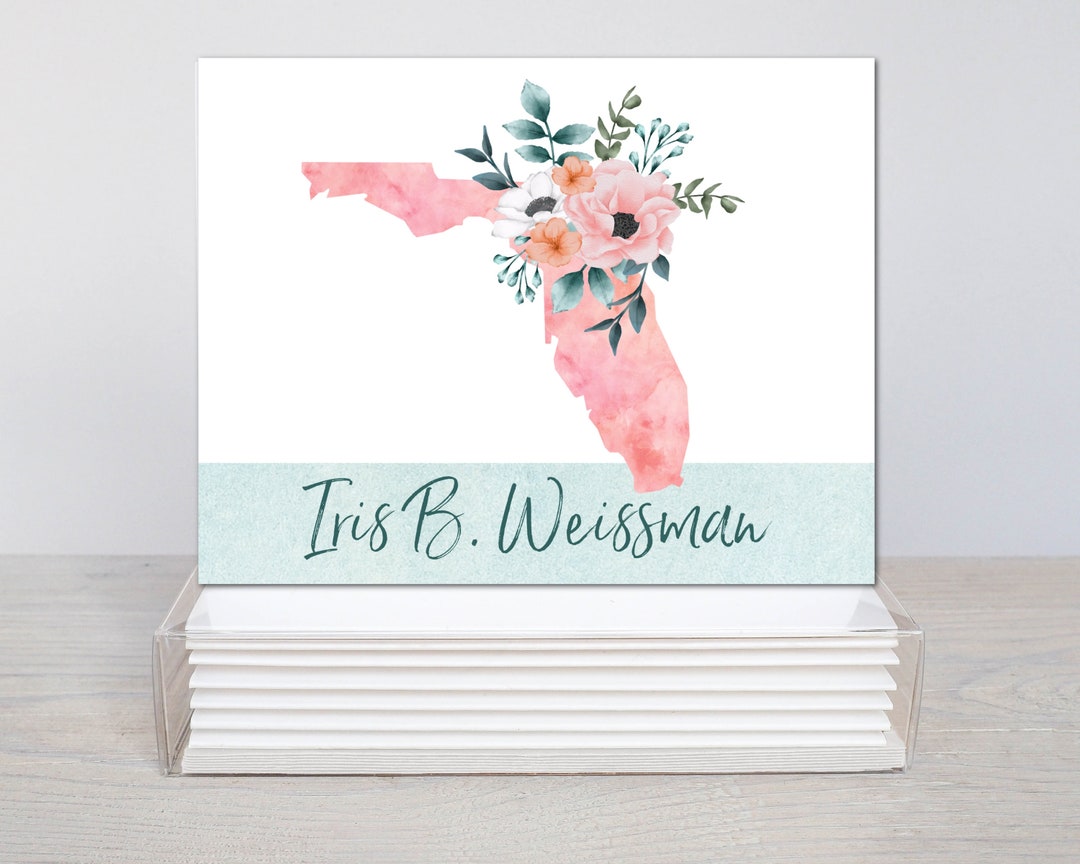 State Note Cards Personalized State Notecards; Graduation Gift; Watercolor State ...