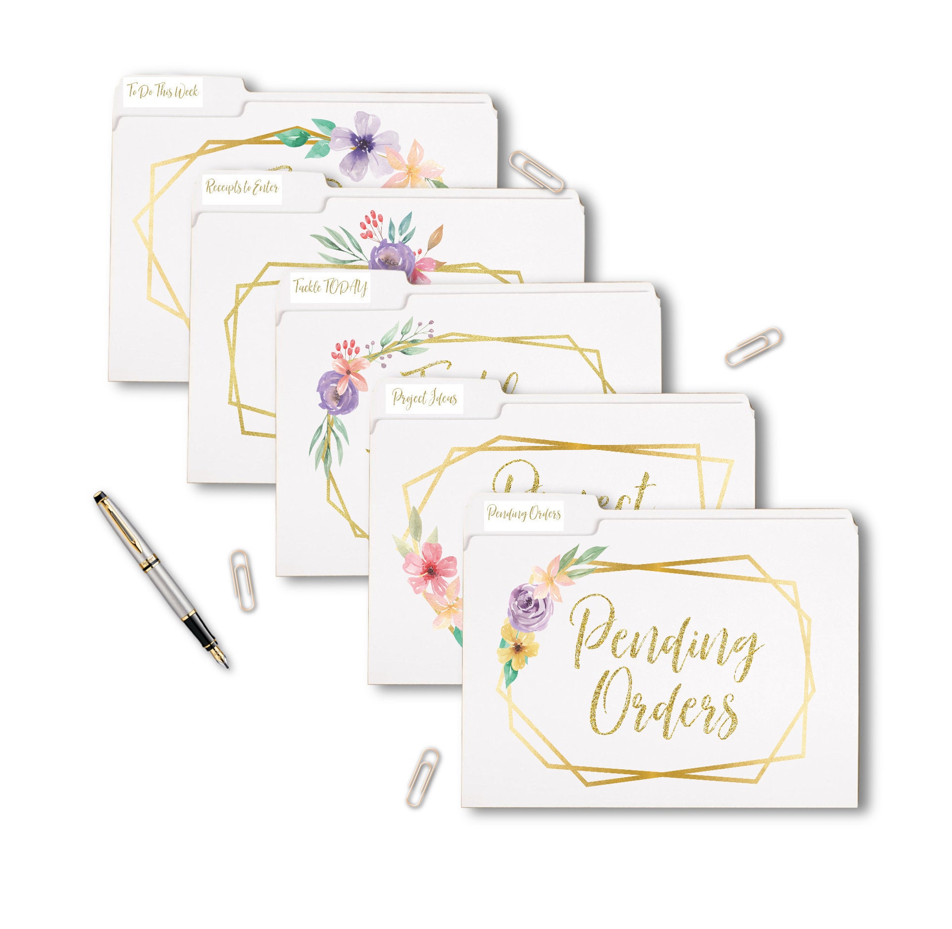 Pretty File Folders for Small Business Owners Set of FIVE Etsy