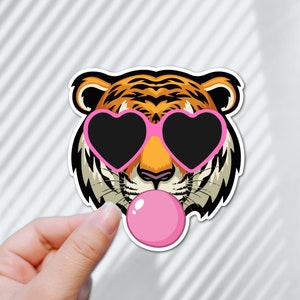 Cute Tiger Sticker / Bubble Gum Tiger decal / Tiger Water Bottle Decal / VSCO Sticker / Laminated Sticker