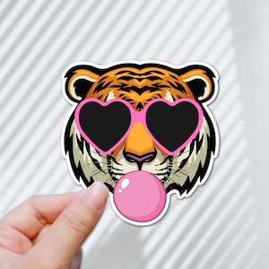 Cute Tiger Sticker / Bubble Gum Tiger decal / Tiger Water Bottle Decal / VSCO Sticker / Laminated Sticker