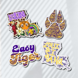 Louisiana Sticker Bundle / water bottle decal / Louisiana Icons Stickers / Easy Tiger Stickers; Laminated Sticker