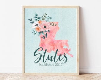 Personalized Watercolor State Family Print, Mother's Day Gift
