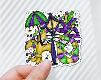 Mardi Gras in New Orleans Laminated Sticker; Mardi Gras Sticker for Fans of NOLA