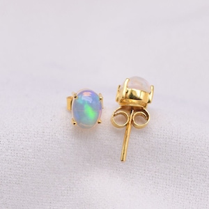 9 Karat solides Gold natürlicher kostbarer äthiopischer Opal Ohrstecker - Feuer-wertvoller Welo äthiopischer Opalohrring mit Druckknopf