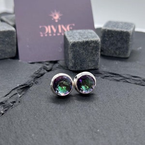 Blue Mystic Topaz 925 Sterling Silver Round Shape Gemstone 1 PAIR Stud Earring