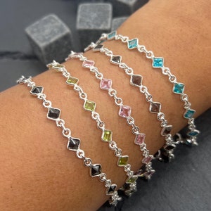 Edelstein 925 Sterling Silber Armband: Peridot, Topas, Citrin, Onyx