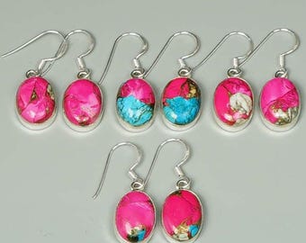 Natural Oyster Turquoise 925 Sterling Silver Earrings, Candy Turquoise Pink Dangle Jewelry