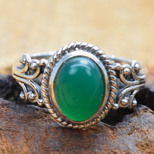 Silvershake Natural Black Onyx Sterling Silver Ring - 8x6mm Solitaire Gemstone, Rhodium/White Gold Finish, Size 7.5